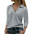 PURJKPU Womens T Shirts 3/4 Sleeve Solid Color V Neck Tops Collared