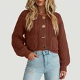 thumbnail image 2 of vigerkar Women's Chunky Knit Open Front Sweater Long Sleeve Button Loose Short Cardigan Outerwear Coats (Coffee, L), 2 of 6