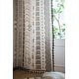 Boho Window Curtain Panel with Tassels Black Striped Geometric Print Country Style Cotton Linen Room Darkening Curtain Panel for Bedroom Living Room Rod Pocket Top
