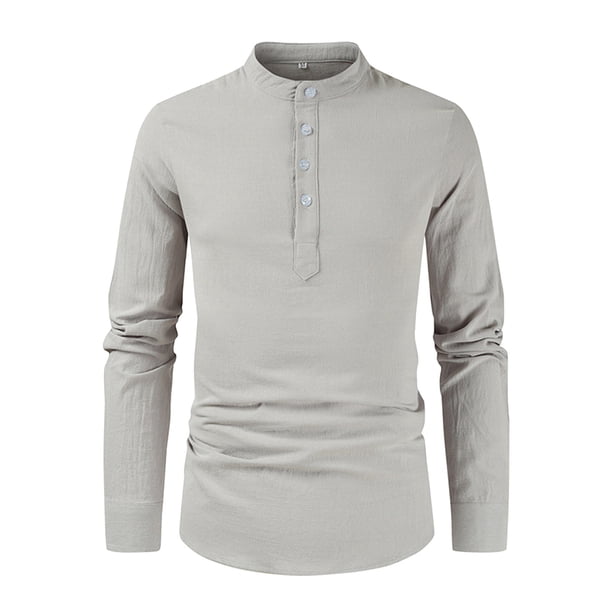 Camisas Para Hombre Manga Corta Moda para hombre, camisa informal sencilla con cuello medio abierto, camisa de algodón y lino de manga larga para hombre con borde (GY1, XL)