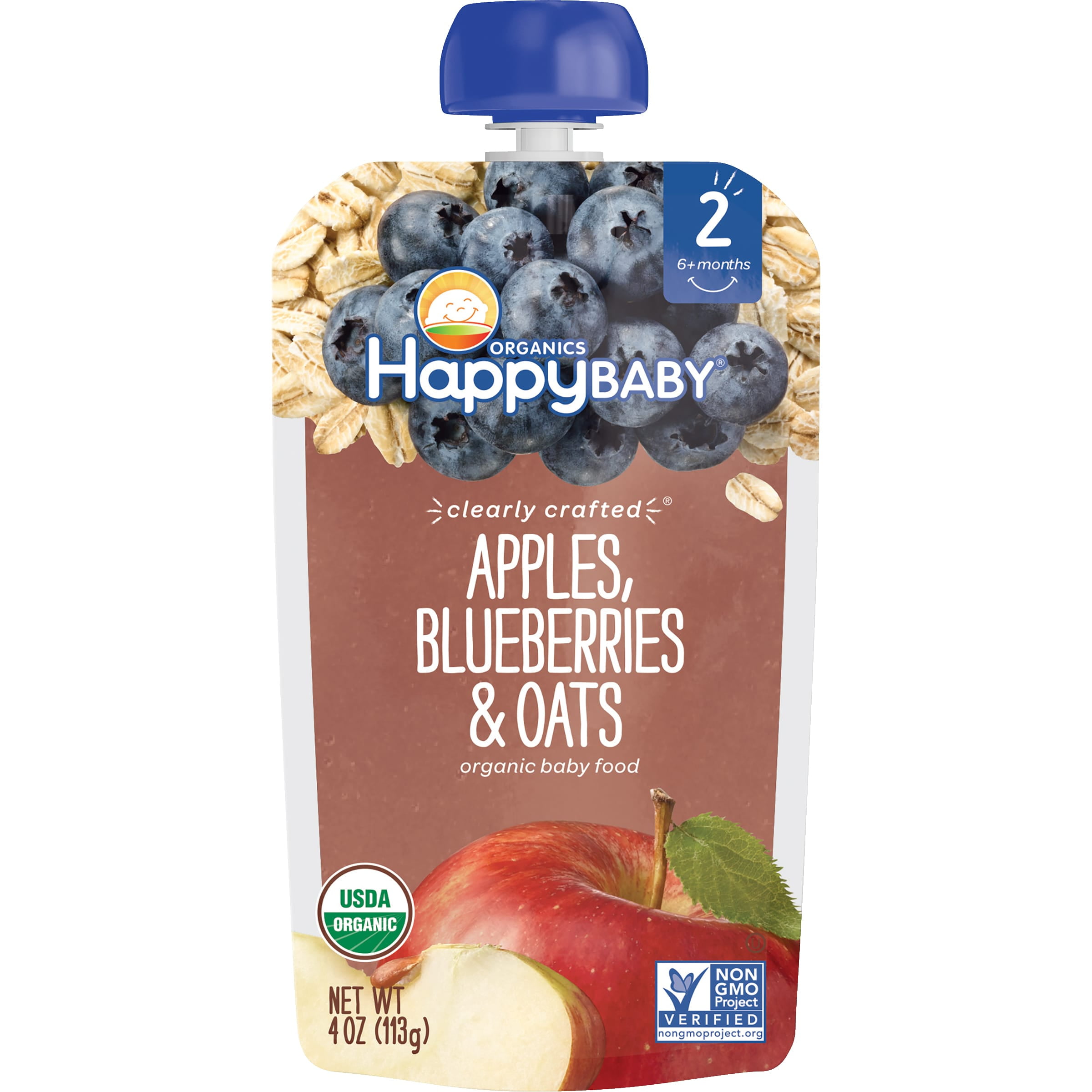 Happy Baby Organics Clearly Crafted, Stage 2 Apples, Blueberries & Oats Organic Baby Food, 4oz