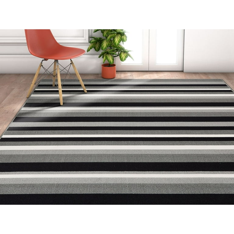 Well Woven Non-Skid/Slip Rubber Back Antibacterial Solid Stripes Multi Color Grey Thin Low Pile Machine Washable Indoor Outdoor Area Rug, Size: 20 x