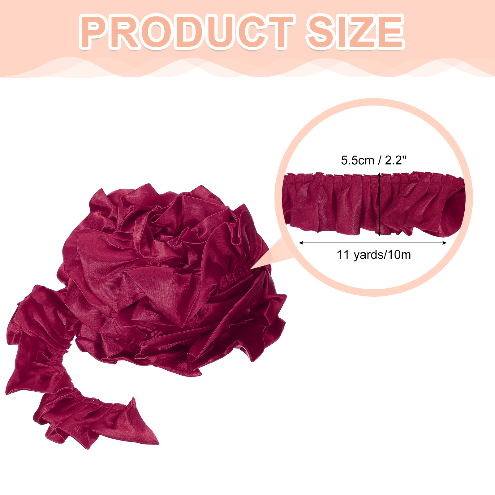 Uxcell 11 Yards 3D Pleated Chiffon Lace Trim 2" Width Satin Ruffle Ribbon Pleated Sewing Fabric Trim Wine Red