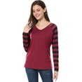 thumbnail image 3 of Unique Bargains Women's Striped Raglan Long Sleeve V Neck T-shirt, 3 of 6