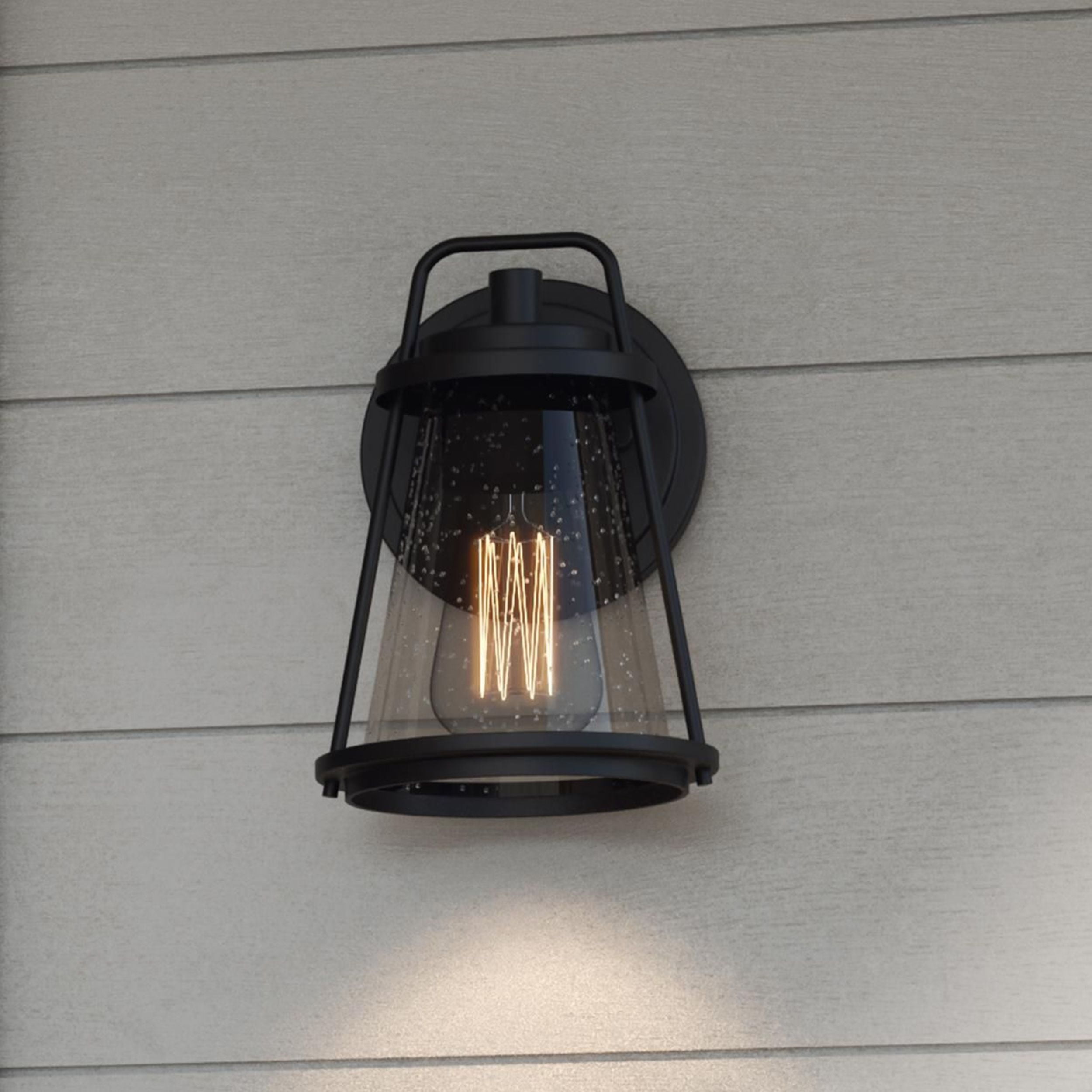 (2 pack) Avec Clifford Collection Modern Craftsman Matte Black Outdoor Wall Lantern with Clear Glass Shade