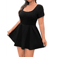 thumbnail image 2 of Women'S Mini Dress Square Neck Short Sleeve Ruffle Hem Dresses with Built in Shorts Black XXL, 2 of 7