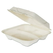 Eco-Products Renewable and Compost Sugarcane Clamshells, 3-Compartment, 9 x 9 x 3, White, 50/Pack, 4 Packs/Carton -ECOEPHC93
