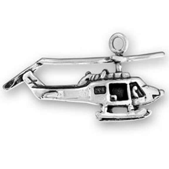Sterling Silver 16" .8mm Box Chain Partially 3D Helicopter Pendant Necklace