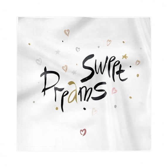 Saying Decorative Napkins Set of 4, Romantic Hearts with Brush Calligraphy Design Sleeping Themed Arrangement, Silky Satin Fabric for Brunch Dinner Party, 12", Multicolor, by Ambesonne