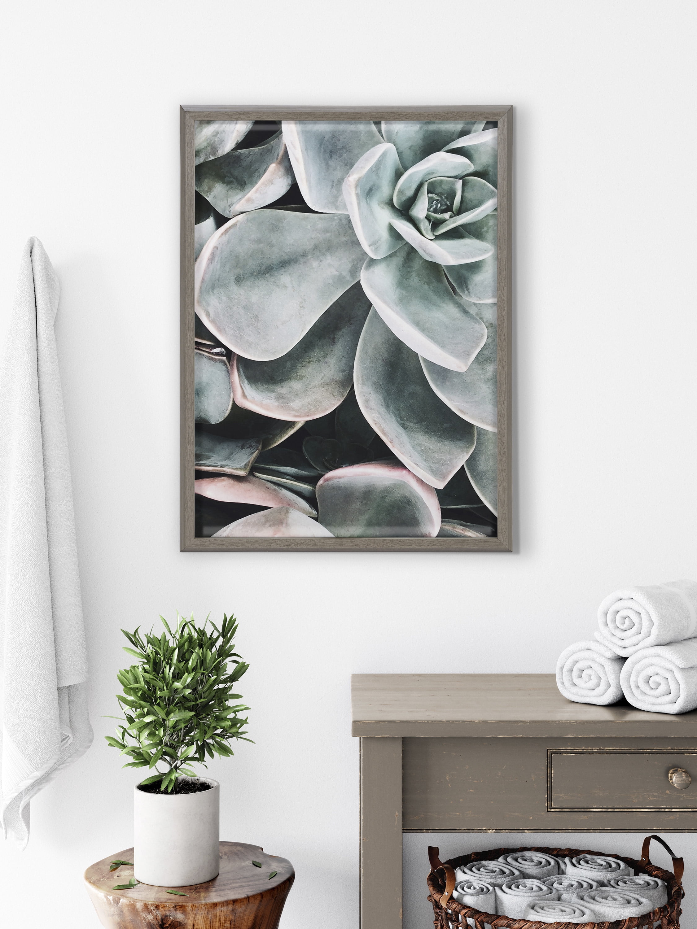 Kate and Laurel Blake Botanical Succulent Plant Framed Printed Glass Wall Art by The Creative Bunch Studio, 18x24 Gray, Succulent Art for Wall