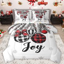 Homewish Xmas Buffalo Ball Bedding Comforter Set 7 Pieces for Kids, Kawaii Winter Snowflake Full Bedding Set, Merry Christmas Reversible Fitted Sheet Flat Sheet, Luxury Bedroom Decor