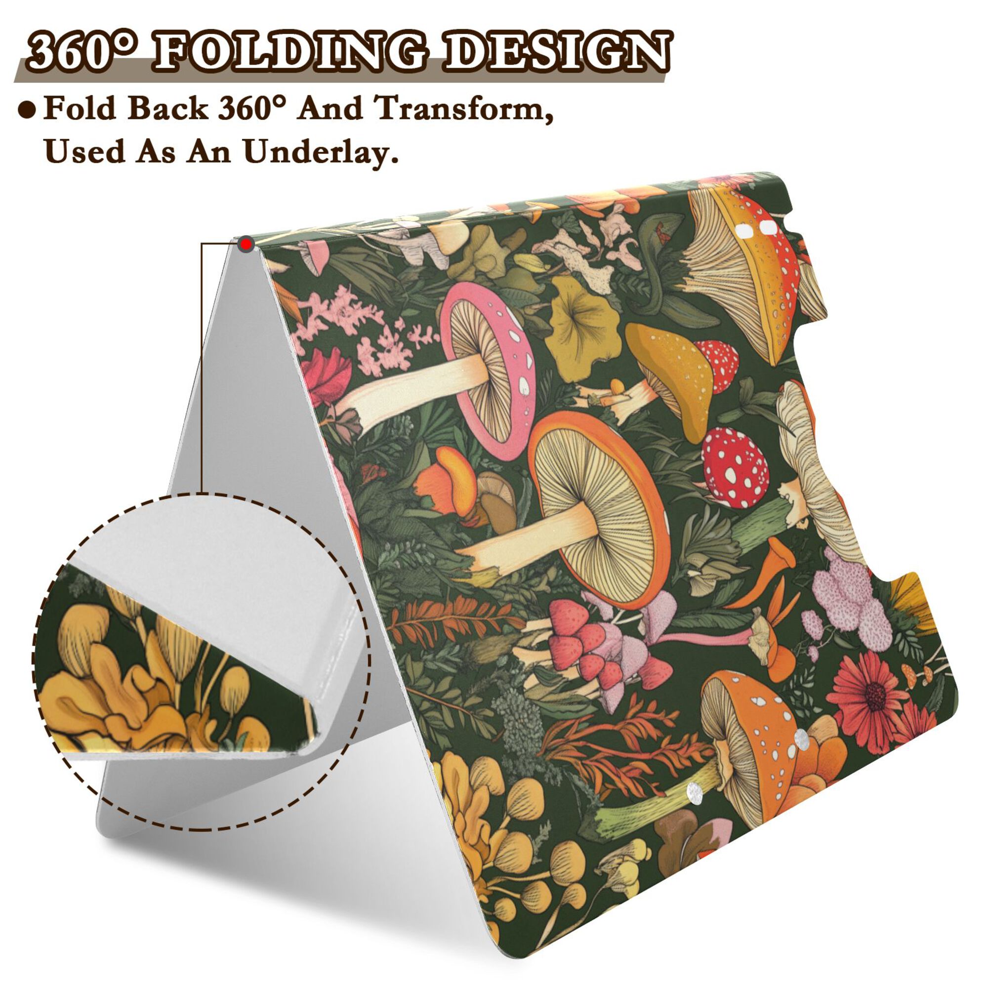 FORMRS A4 Clipboard Folder with Pen Holder Horizontal Foldable School Office Binder, Colorful Mushroom