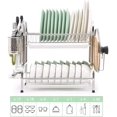 thumbnail image 2 of Dish Rack, 304 Stainless Steel 2 Tier Dish Drying Rack with Drain Board, Utensil Holder, Cutting Board Holder, Rustproof Dish Drainer for Kitchen Countertop (Silver), 2 of 7
