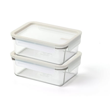 Glasslock Sens 3 Cup Rectangle Glass Food Storage Containers with Lids, Set of 2, Clear