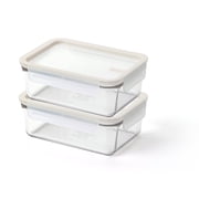 Glasslock Sens 3 Cup Rectangle Glass Food Storage Containers with Lids, Set of 2, Clear