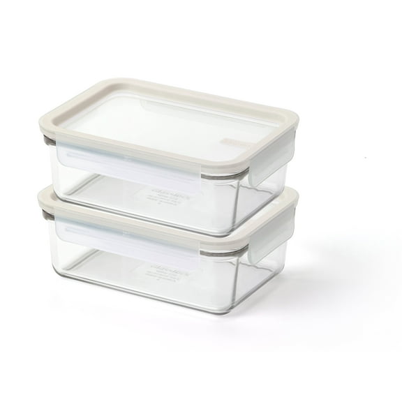 Glasslock Sens 3 Cup Rectangle Glass Food Storage Containers with Lids, Set of 2, Clear