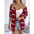 thumbnail image 2 of Women Open Front Knitted Crochet Cardigan Short Sleeve Sweater Casual Loose Comfy Light-Weight Kimonos Top Wine Red M, 2 of 8