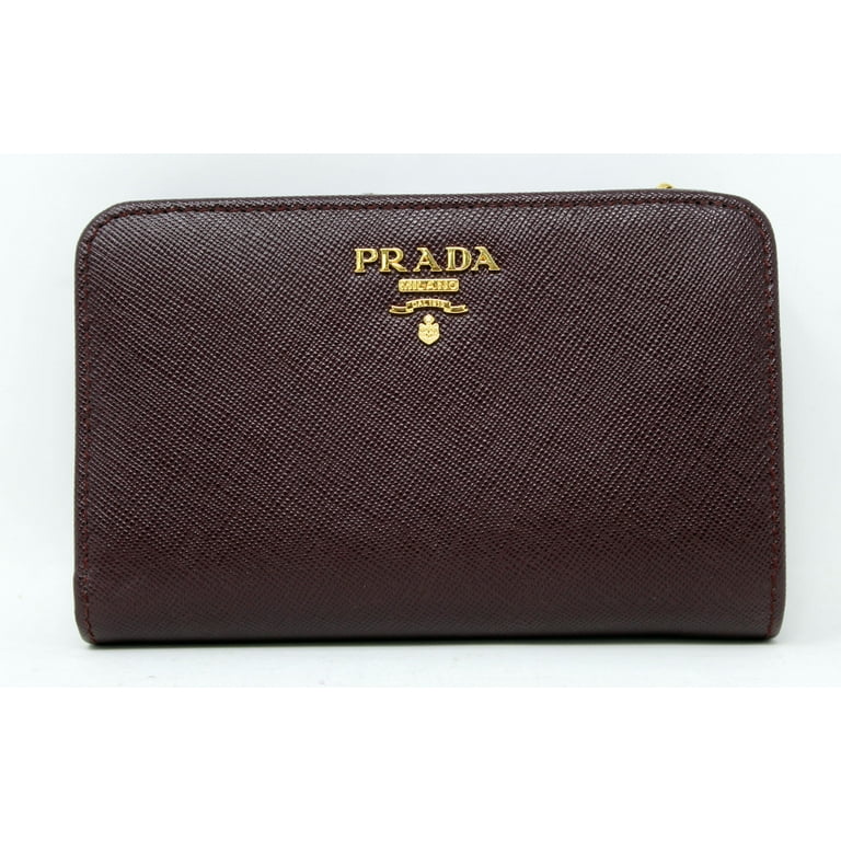 Prada Small Saffiano Metal Leather Wallet Granato
