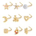 thumbnail image 2 of 9pcs Nose Studs Set Golden Stainless Steel L Shape Shiny Zircon Decoration Nose Ring Studs, 2 of 5