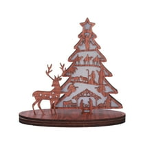 Hwkond Christmas Tree Prelit Engraved Wood 11 Inch Stand Book Bible Statue Display With Light Birth Scene Figurine Easter Christmas Wooden Decorations For Home Church Table