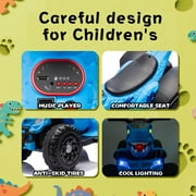 Track Seven 12V Electric Ride-On ATV, Dinosaur Four Wheeler Electric Car with Bluetooth, LED Lights, Music, Electric Quad Ride-On Toy Car for Toddlers Boys Girls Age 2+, Blue