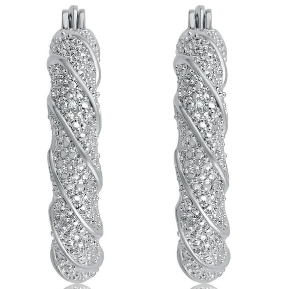 Arista Diamond Accent Women's Twisted Hoop Earrings in Silver tone over Brass