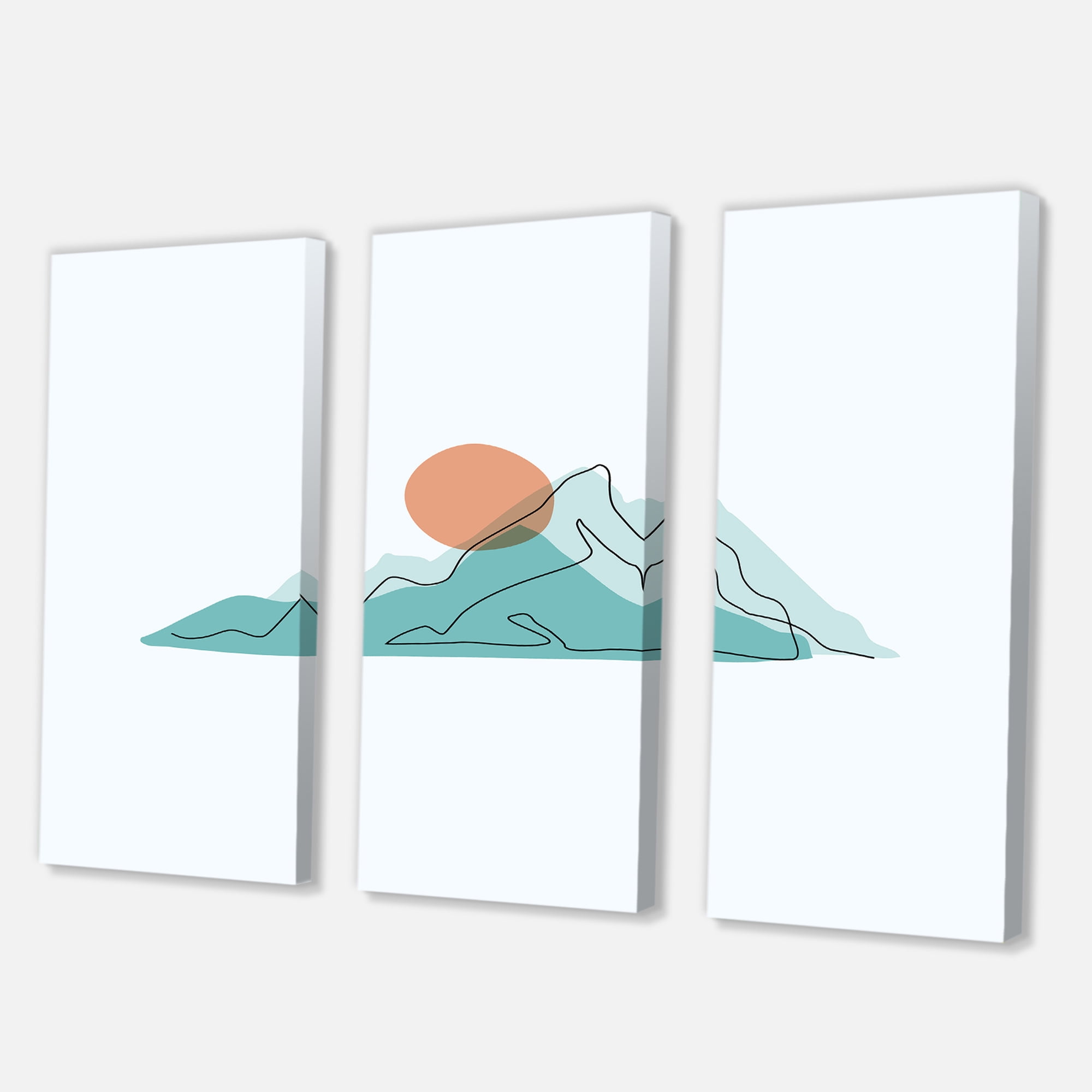 Designart ' Abstract Blue Mountains With Red Moon II ' Modern Canvas Wall Art Print
