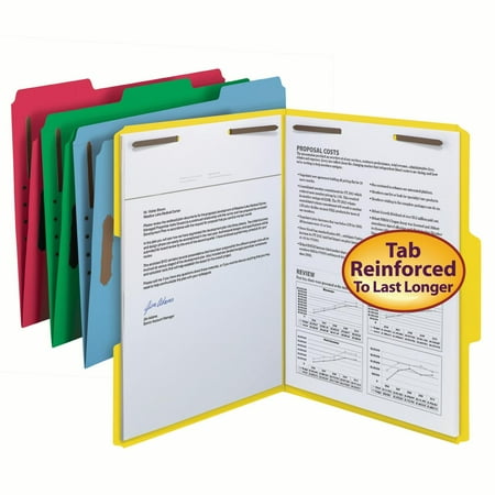 Smead Fastener File Folder, 2 Fasteners, Reinforced 1/3-Cut Tab, Letter Size, Assorted Colors, 50 per Box (11975)