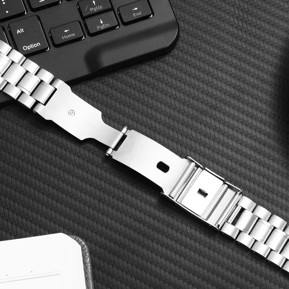 BESTONZON 4Pcs Stainless Steel Watch Band 22mm Curved End Foldover Clasp Durable Strap