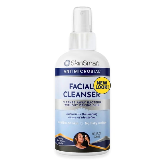SkinSmart Antimicrobial Facial Cleanser for Breakouts & Blemishes; Hypochlorous Acid Formula Targets Bacteria to Reduce Skin Irritation and Flush Pores Clean, 8 oz Spray, All Ages & All Skin Types