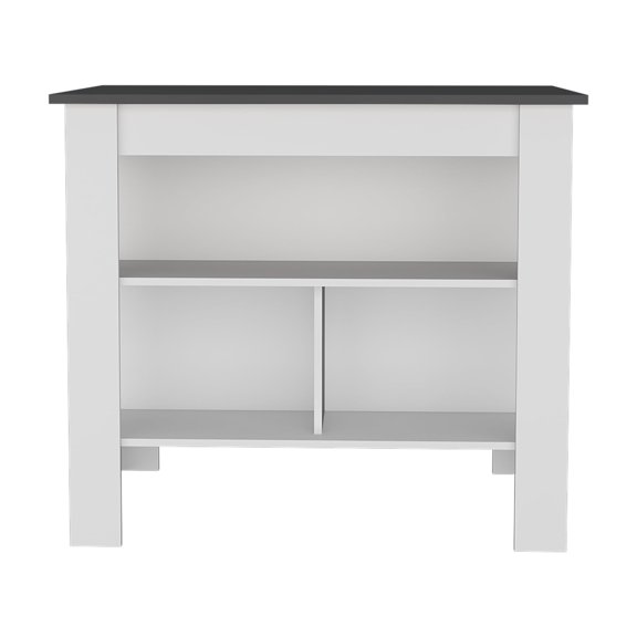 Knubmt Rectangle Kitchen Island with Open Shelf, Wood Island Table for Living Room, Kitchen, Dining Room, Gray   White