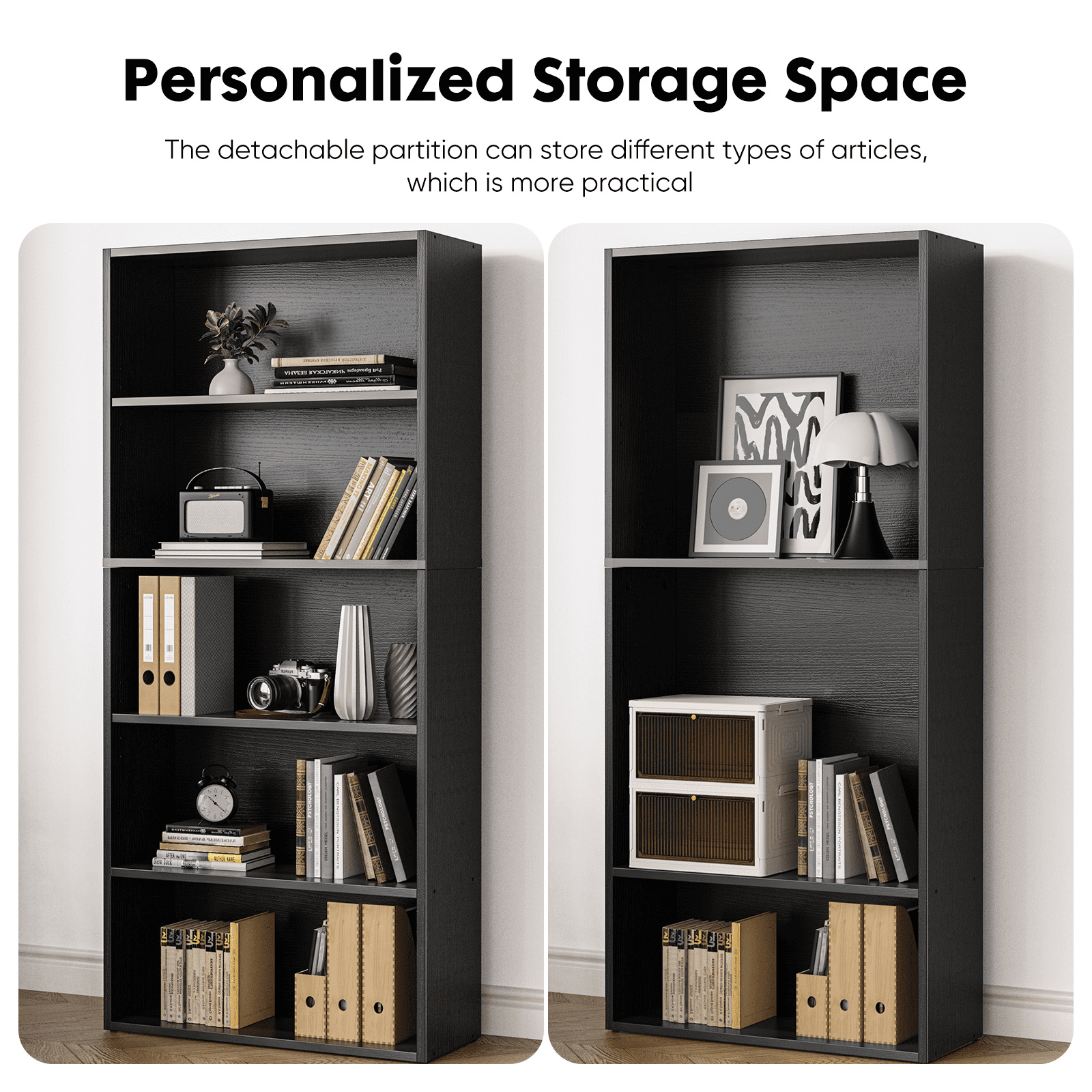 MAYEERTY 5 Shelf Bookcase, 53in Tall Floor Standing Open Bookshelf for Home Office, Living Room, and Bedroom Storage, Black