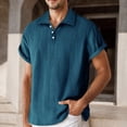 thumbnail image 2 of Mens Hawaiian Tropical Shirt Short Sleeve Lapel Neck Solid Color Blouse Beach T-Shirt Loose Holiday Floral Short Sleeve Shirt Button Down Dressy Casual Tops, 2 of 5