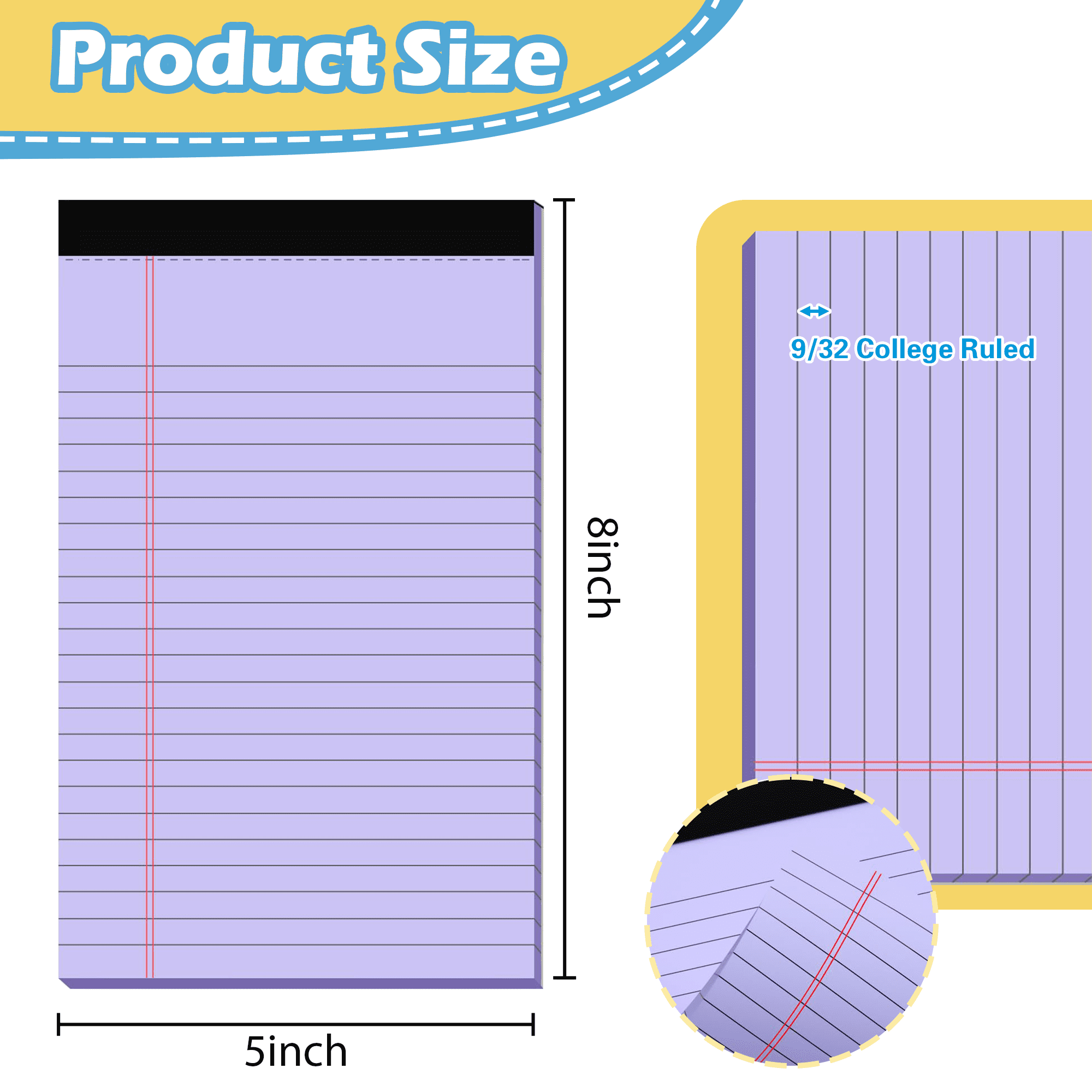 6 Pack Colored Legal Pads 5x8 Inch, College Ruled Note Pads, Micro Perforated 50 Sheets Writing Notepads for Office School Home Use