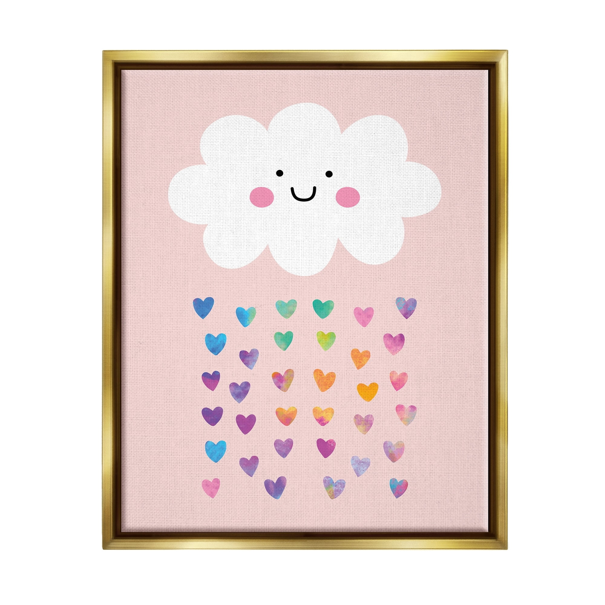 Stupell Industries Raining Rainbow Hearts with Happy Cloud Metallic Gold Framed Floating Canvas Wall Art, 16x20, by Seven Trees Design