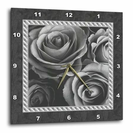 10 Inch Rally Stripes - 3dRose Pewter gray roses surrounded by a striped and marbelized frame, Wall Clock, 10 by 10-inch