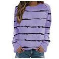 thumbnail image 6 of Jacenvly Womens Clothes Long Sleeve Fall & Winter New Arrivals Christmas Tops Fashion Misses Comfortable Comfortable Stripe Printed Round-Neck Blouses Tops T-Shirt, 6 of 6