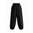 thumbnail image 7 of CheerKidz Harem Lantern Pants, High Waist Wide Leg, Drawstring Elastic Waist Pockets, Cuffed Cropped Joggers for Summer (Black, 2XL)., 7 of 7