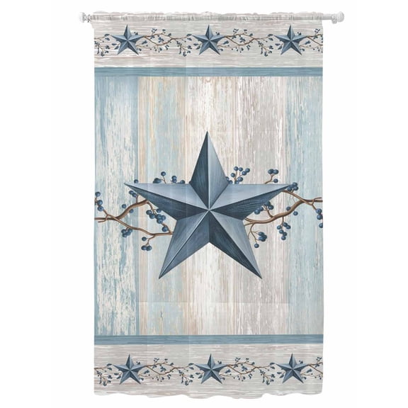 Sheer Curtains 108 Inches Long, Texas Star Blue Semi Sheer Curtains Light Filtering Window Treatment, Farmhouse Country Branches Wooden Grain Privacy Voile Drapes for Living Room Bedroom 52x108 Inch
