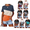 thumbnail image 4 of Camiseta de cuello redondo para mujer, combinación de colores holgada, pantalón corto informal, manga transpirable, camisa de manga corta para oficina, 4 of 6