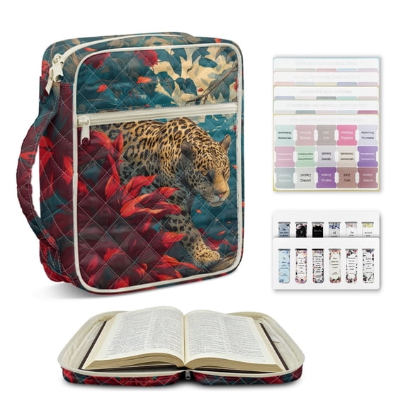 ZUXONGSY Leopard Print Bible Cover for Women Quilted Bible Carrying Case Large Scripture Bag with Bookmarks Zippered Handbag for Daily Commuter, Gift