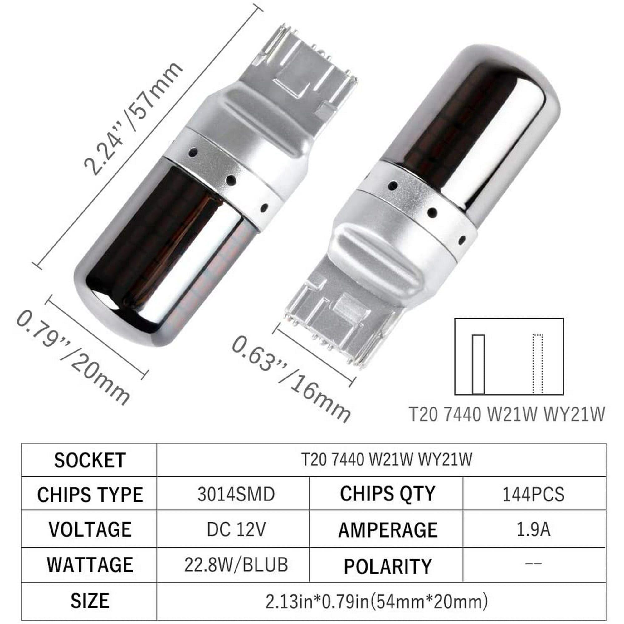 T20 7440 W21W WY21W LED Bulbs Amber Yellow Turn Signal Lights