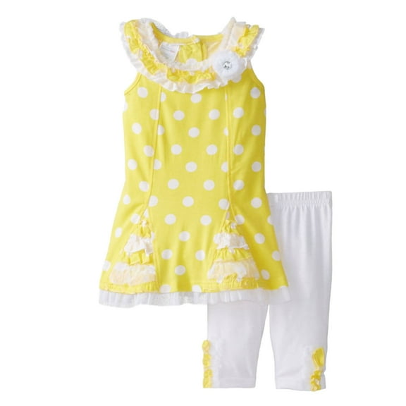 Wonder Kids Infant Girls Yellow White Dot Top Legging Pants Outfit 2 PC Set 12m