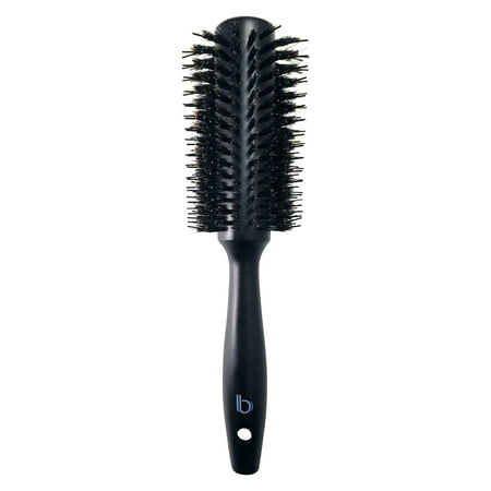 Double Bristle Wooden Round Brush by Better Beauty Products, Med/1.3 inch/33mm, For All Hair Types, with Soft Natural Boar and Nylon Bristles, Professional Salon Brush, Black Wood