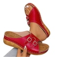 thumbnail image 5 of Womens Red Sandals Wedge Low Heel Adjustable Buckle Slip-On Chic Comfort Casual Mule Walking Shoes for Women,Size 9, 5 of 9
