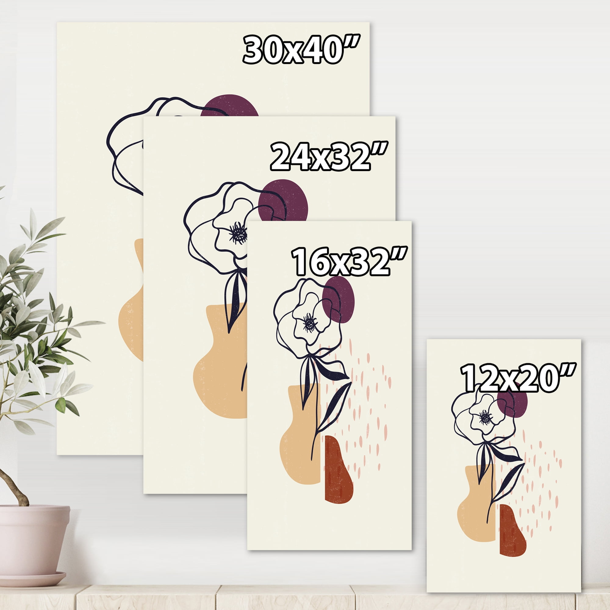 Minimalist Shapes With Ancient Flower I 24 in x 32 in Painting Canvas Art Print, by Designart