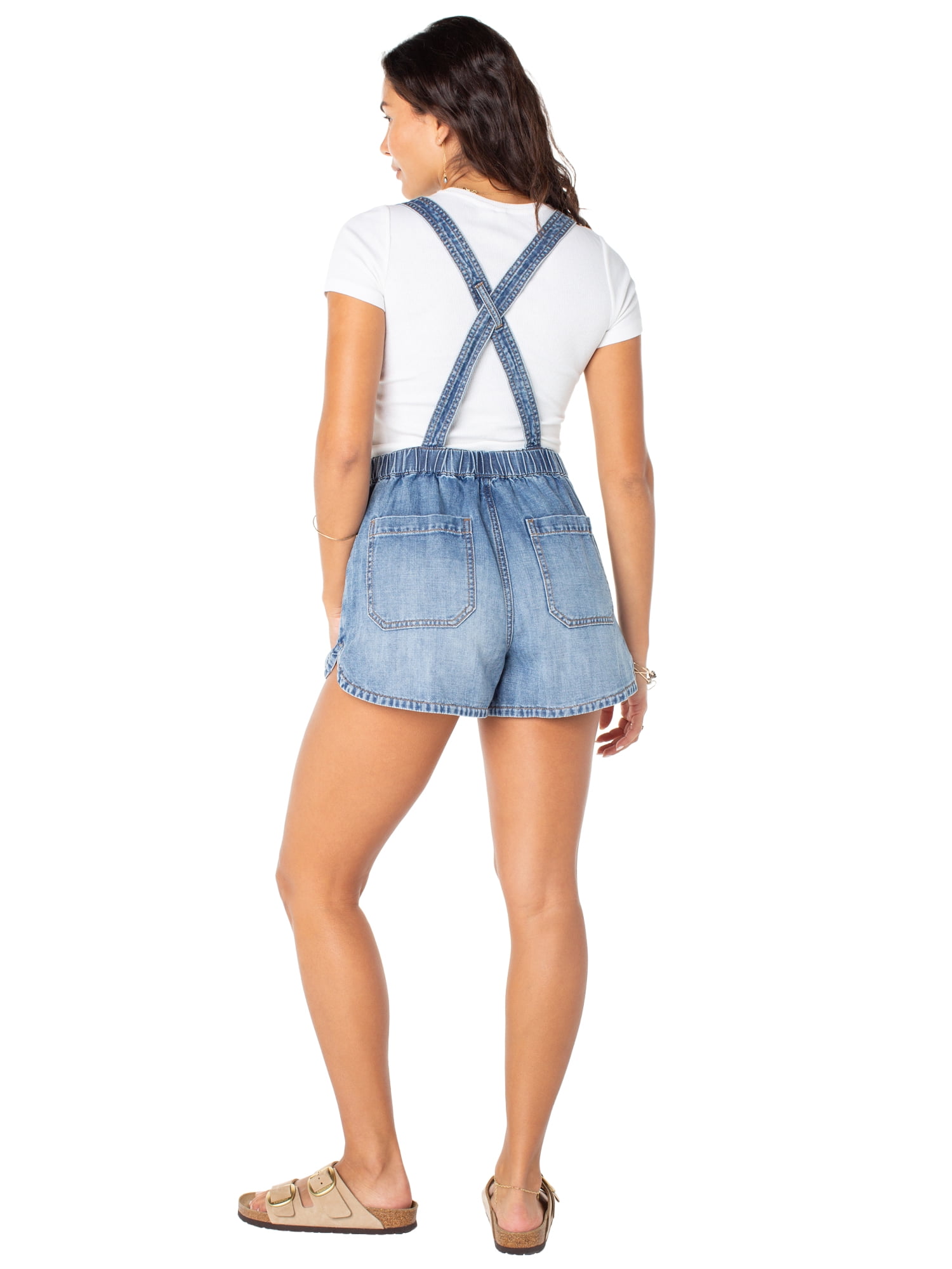 Celebrity Pink Women's Drapey Denim Dolphin Hem Shortalls, Sizes XS-XXXL