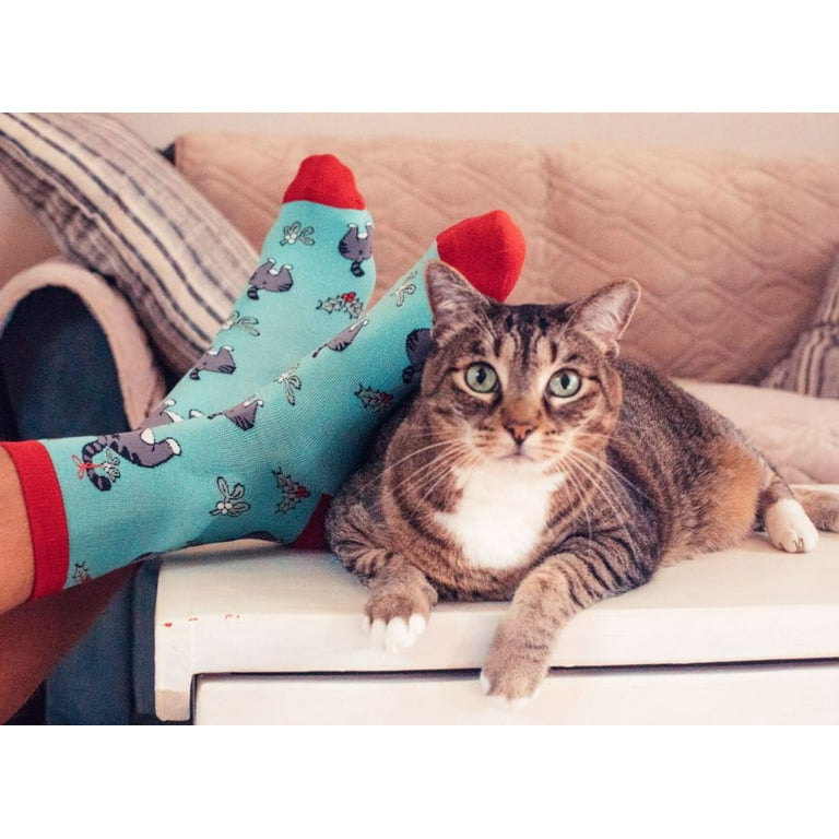 Men's Cat Butt Mistletoe Socks Funny Christmas Kitty Pet Lover Sarcastic  Footwear 