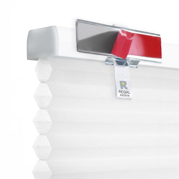 Regal Estate No Drill Cordless Cellular Blinds, Easy Install, 1.5" Light Filtering, White, 25" W x 64" H