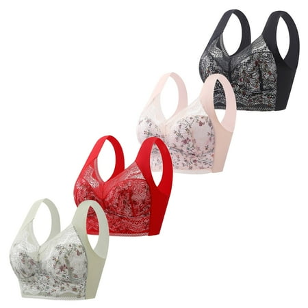 QYZEU Under Outfit Bras for Women Wireless Breathable Sports Bras Bulk 4PC Thin Lace Back Wrapped Chest Vest Fixed Cup Large Chest Collection Side Traceless Bra Pink L